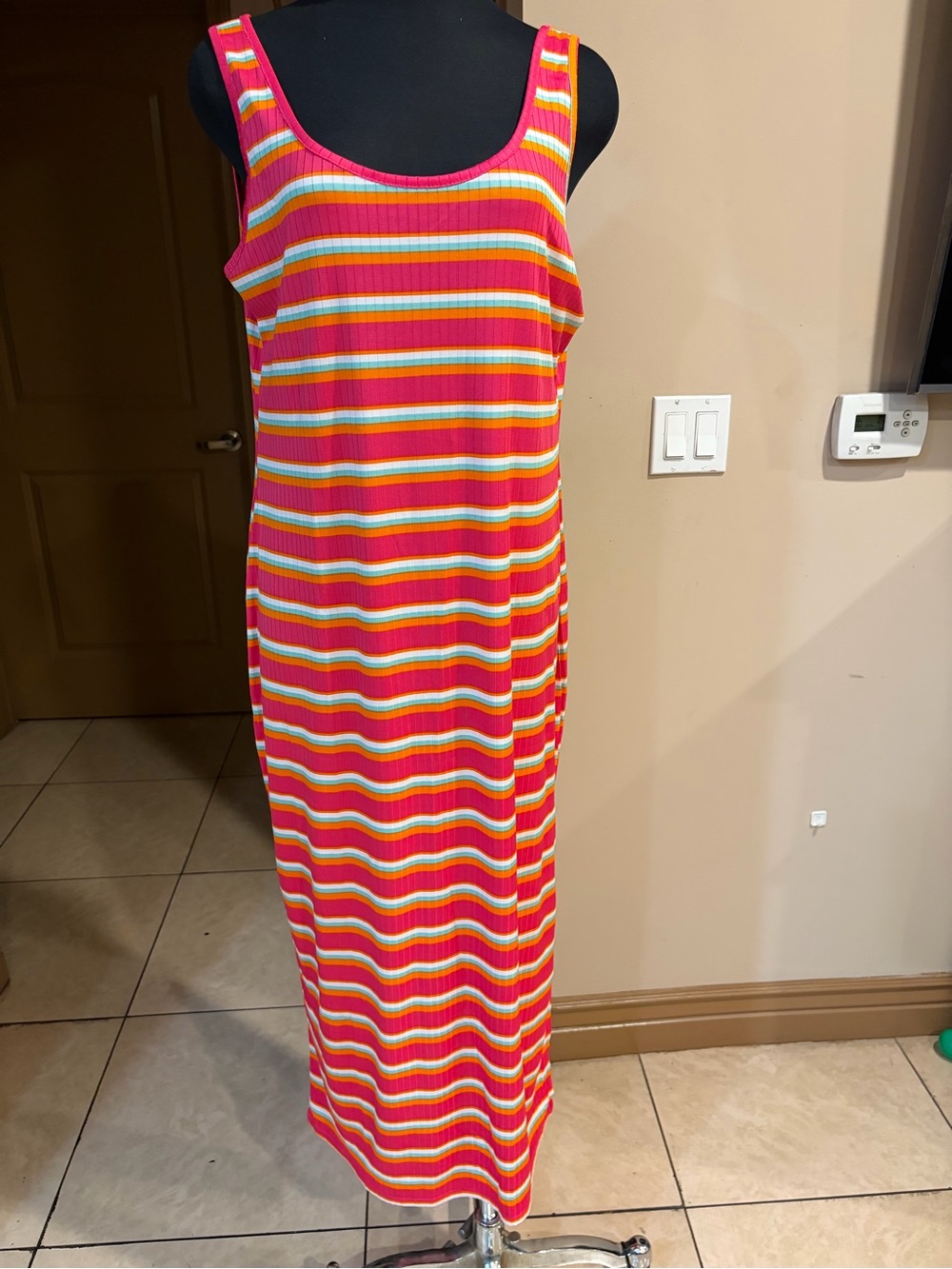 Sleeveless Striped Tank Maxi Dress in Pink Multi